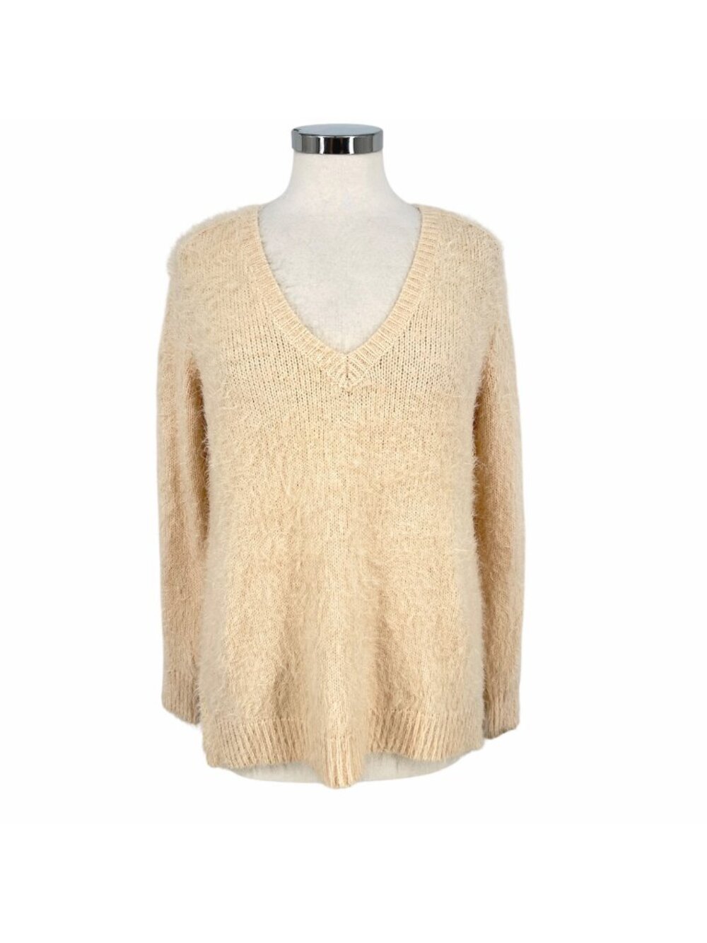 Gentle Fawn V-Neck Textured Cozy Classic Sweater Ivory Cream Size XS
